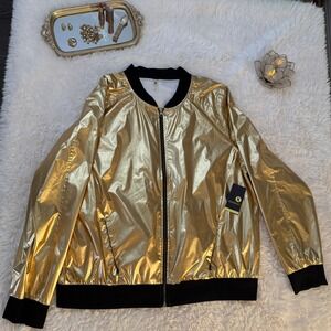 Xersion Gold Metallic Bomber Jacket  UV Protection Zip Athletic Jacket